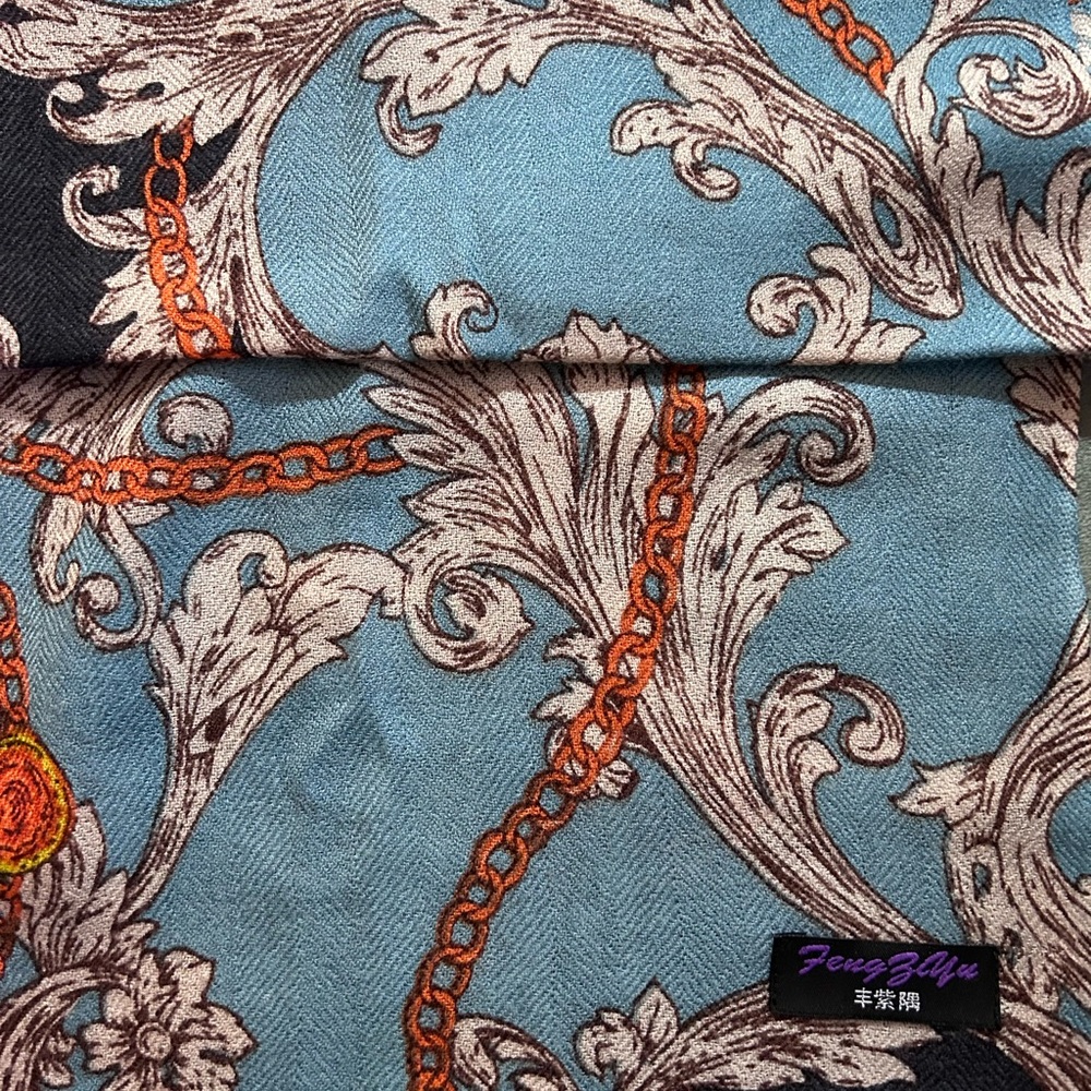 Scarf with two-tone blues with design 78” x 28” - Picture 6 of 6